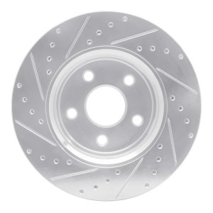 Dodge Durango Brake Rotor (1) - Front Right - R1 Concepts - Drilled & Slotted - Silver - `11-`22